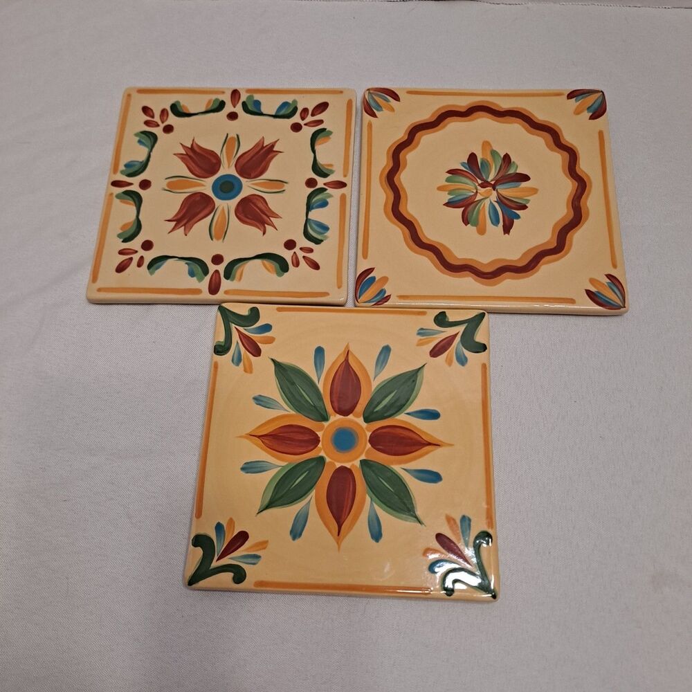 Gail Pittman Southern Living at Home 3 Trivets Siena Pattern Hanging Tiles 6"